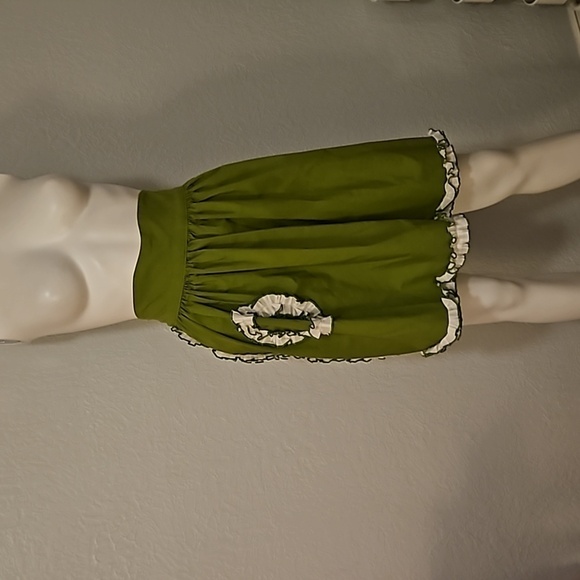 Vintage HANDMADE 1950s Green Ruffle Tie Back Apron - Picture 2 of 6